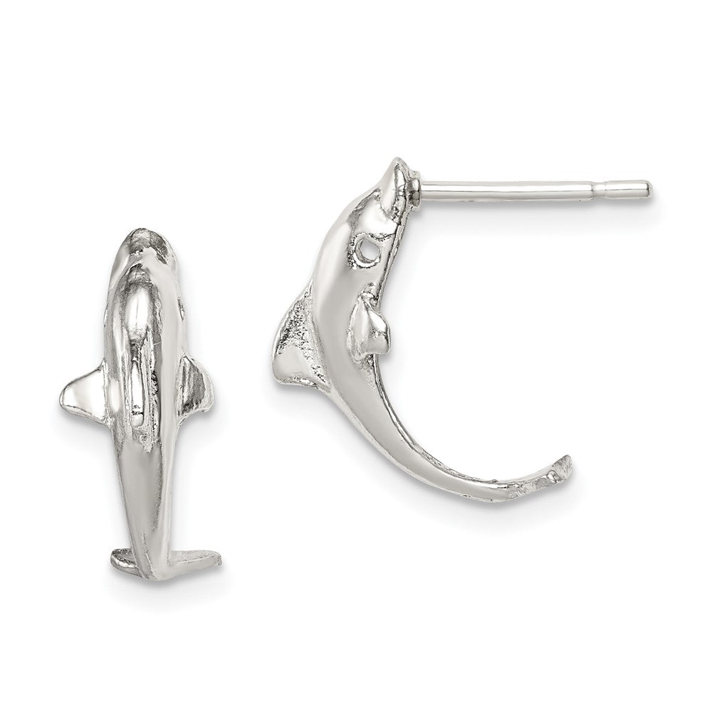 Sterling Silver Dolphin Mini Earrings, 19 x 9 mm