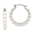 Sterling Silver Rhodium-plated 4-5mm White Button Freshwater Cultured Pearl Hoop Earrings, 30 x 30 mm