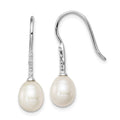 Sterling Silver Rhodium-plated 7-8mm White Teardrop Freshwater Cultured Pearl and CZ Dangle Earrings, 27 mm