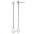 Sterling Silver Rhodium-plated 7-8mm White Rice Freshwater Cultured Pearl Post Dangle Earrings, 51 mm