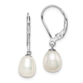 Sterling Silver Rhodium-plated 7-8mm White Teardrop Freshwater Cultured Pearl Leverback Dangle Earrings, 26 mm