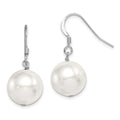 Sterling Silver Rhodium-plated 12-13mm White Round Shell Bead Dangle Earrings, 26 mm