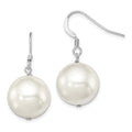 Sterling Silver Rhodium-plated 14-15mm White Round Shell Pearl Dangle Earrings, 28 mm