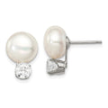 Sterling Silver RH-pltd 10-11mm FWC Button Pearl White Topaz Earrings, 16 x 11 mm