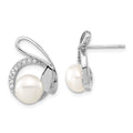 Sterling Silver Polished Freshwater Cultured Pearl & CZ Rabbit Post Earrings, 17 x 17.7 mm