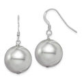 Sterling Silver Rhodium-plated 14-15mm Grey Round Shell Pearl Dangle Earrings, 29 mm