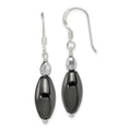 Sterling Silver Polished Crystal & Black Agate Dangle Earrings, 42 x 9 mm