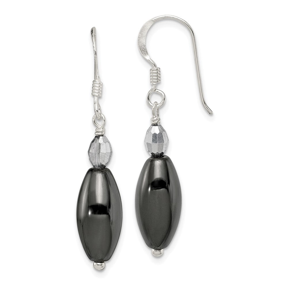 Sterling Silver Polished Crystal & Black Agate Dangle Earrings, 42 x 9 mm