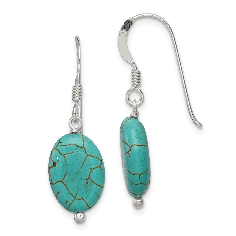 Sterling Silver Polished Blue Reconstructed Magnesite Oval Dangle Earrings, 34 x 11 mm