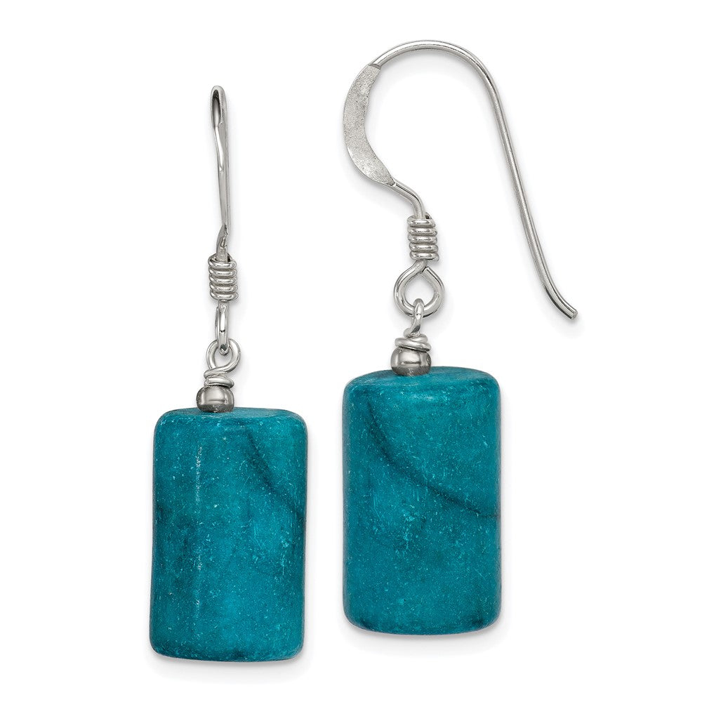 Sterling Silver Polished Blue Jasper Rectangle Dangle Earrings, 35 x 10 mm