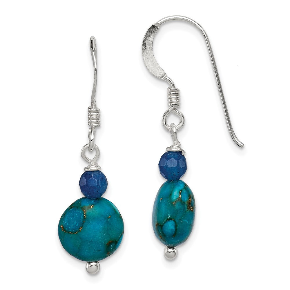 Sterling Silver Polished Blue Agate & Reconstructed Lapis Dangle Earrings, 30 x 10 mm
