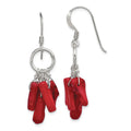 Sterling Silver Polished Red Coral & Circle Dangle Earrings, 41 x 20 mm