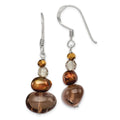 Sterling Silver Polished FWC Pearl, Crystal & Smoky Quartz Dangle Earrings, 39 x 12 mm