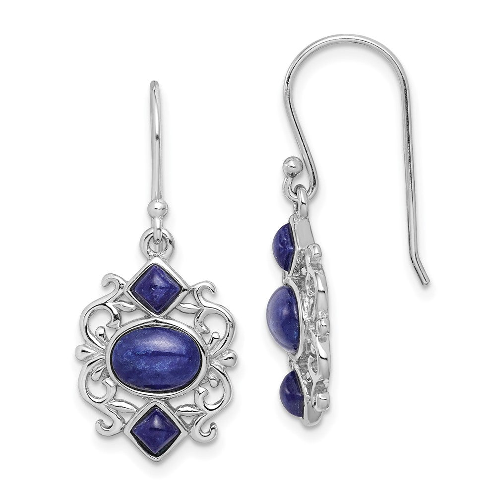 Sterling Silver Rhodium-plated Polished Filigree Lapis Dangle Earrings, 31 x 14 mm