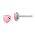 Sterling Silver Polished & Pink Enameled Heart Children's Post Earrings, 6 x 8 mm