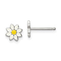 Sterling Silver Polished Yellow & White Enameled Flower Children's Post Earrings, 8 x 8 mm