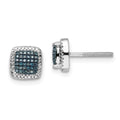 White Night Sterling Silver Rhodium-plated Blue Diamond Square Screwback Post Earrings, 0.216 ct, 8 x 8 mm