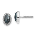 White Night Sterling Silver Rhodium-plated Blue Diamond Oval Screwback Post Earrings, 0.21 ct, 10 x 8 mm
