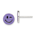 Sterling Silver Purple Enamel Winking Smiley Face Post Earrings, 10 x 10 mm