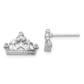 Sterling Silver Rhodium-plated CZ Crown Post Earrings, 8 x 13 mm
