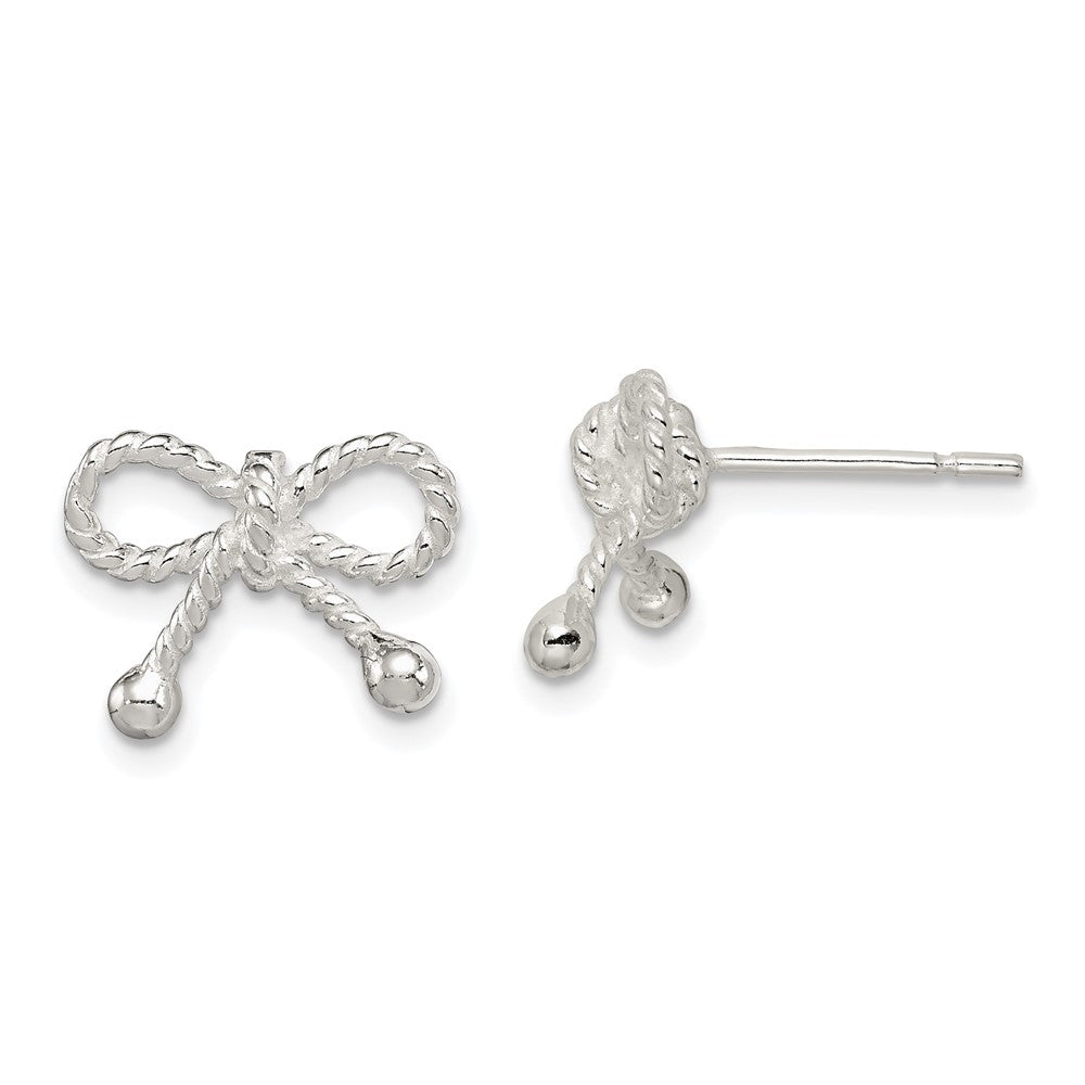 Sterling Silver Polished and Textured Bow Post Earrings, 10 x 14 mm
