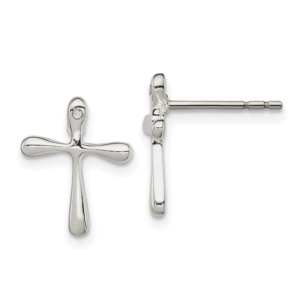 Sterling Silver Polished Diamond Cross Post Earrings, 0.01 ct, 13 x 10 mm