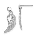 Sterling Silver Rhodium-plated Polished & Textured CZ Open Heart Wings Post Dangle Earrings, 25 x 12 mm