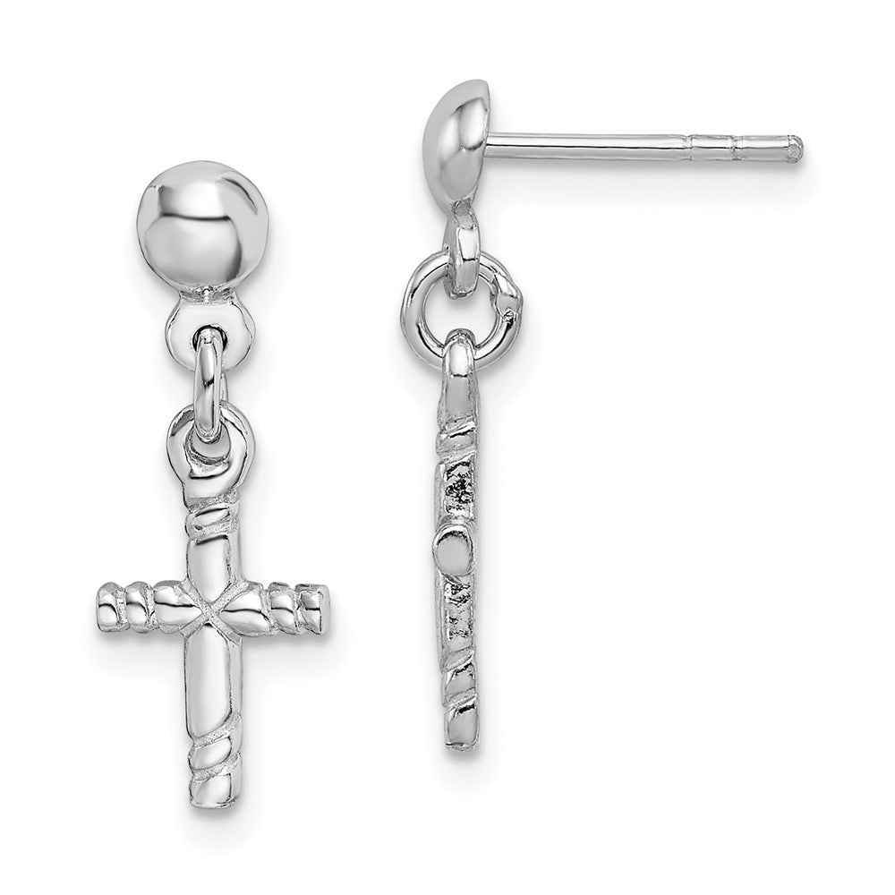 Sterling Silver Rhodium-plated Polished Cross Post Dangle Earrings, 20 x 8 mm