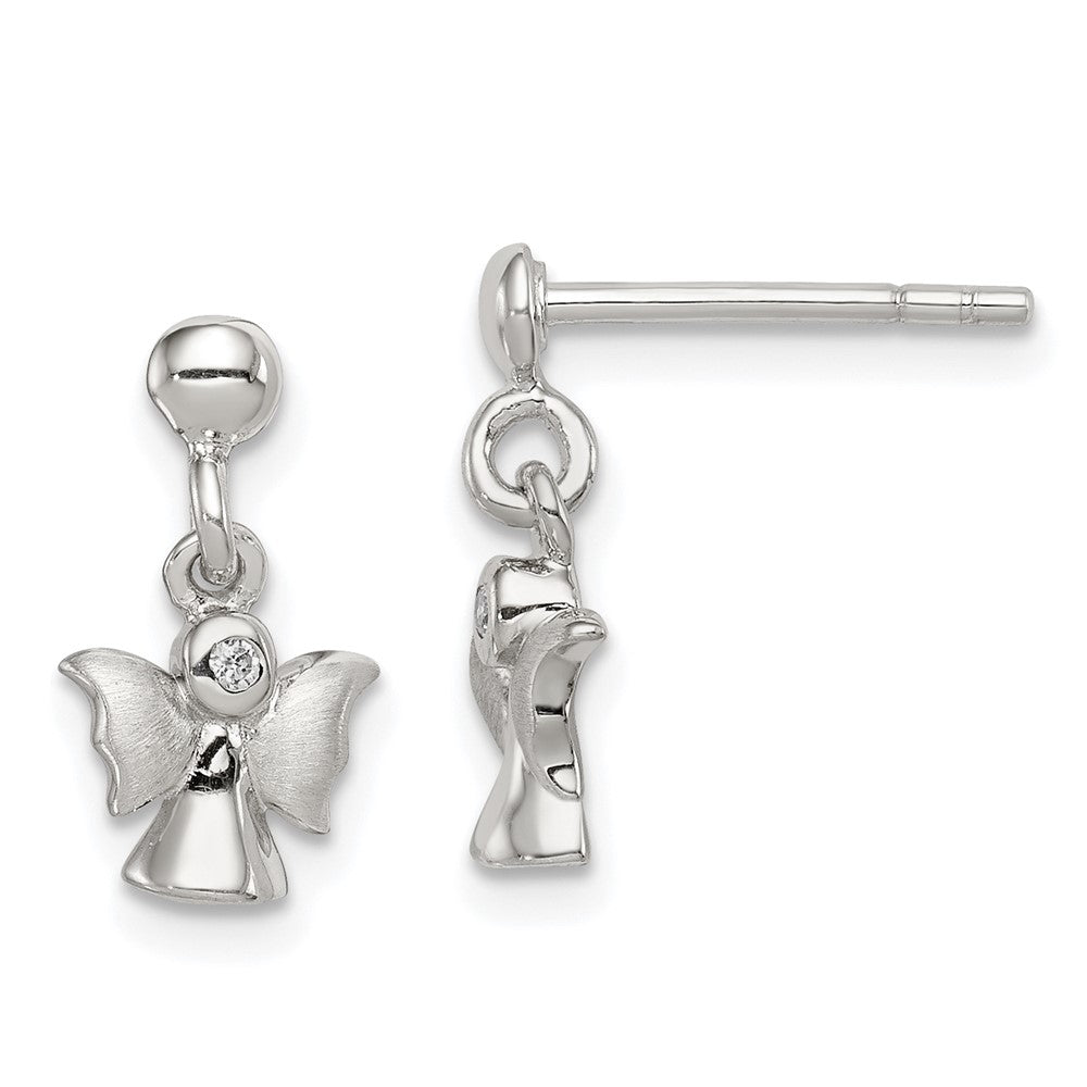 Sterling Silver Rhodium-plated Polished and Satin Angel Post Earrings, 14 x 8 mm