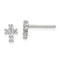 Sterling Silver Rhodium-plated Polished CZ Cross Post Earrings, 8 x 5 mm