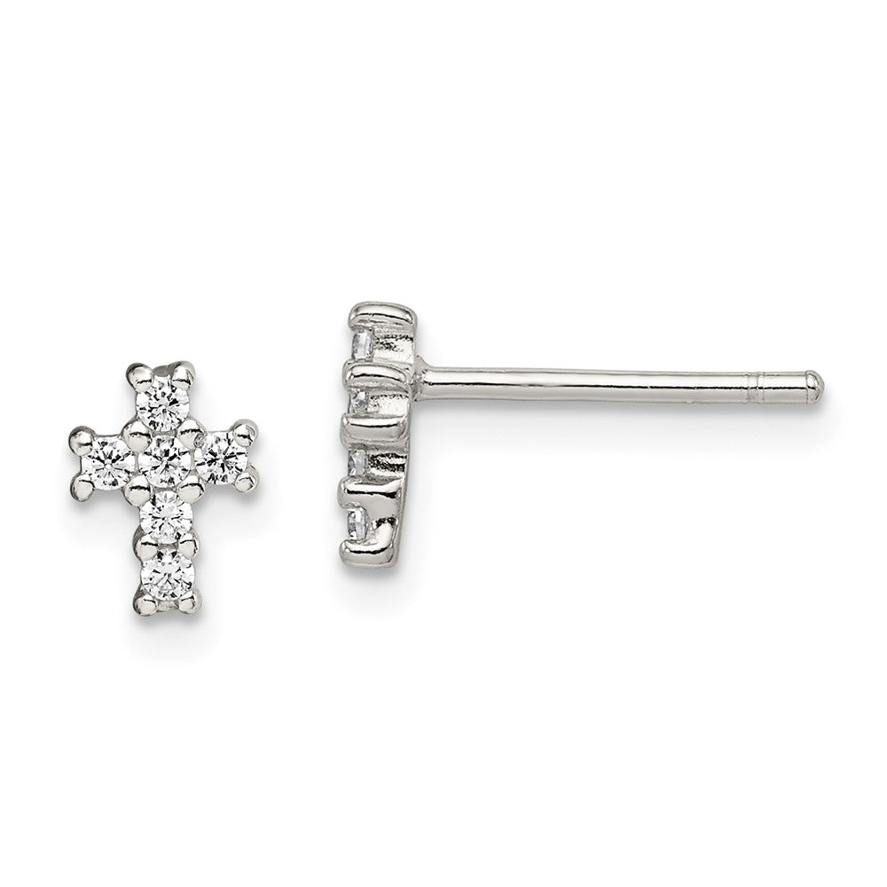 Sterling Silver Rhodium-plated Polished CZ Cross Post Earrings, 8 x 5 mm