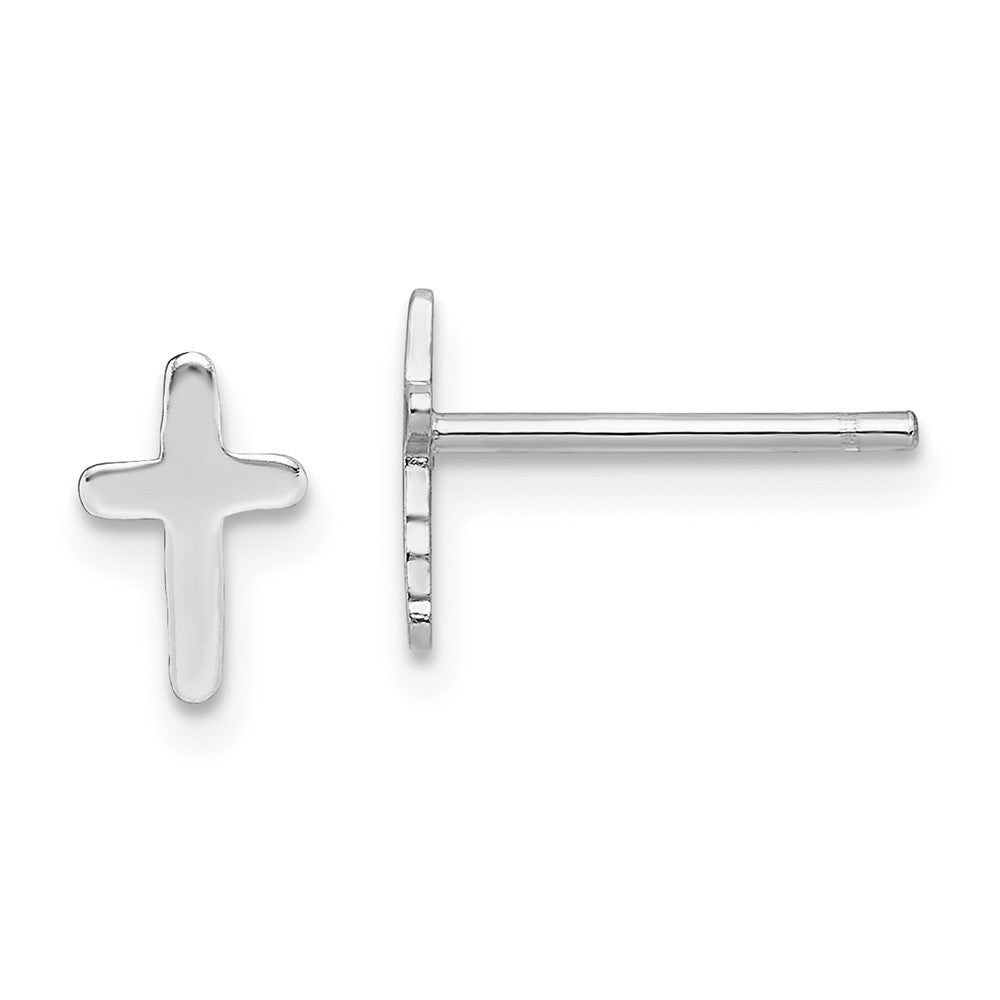 Sterling Silver Rhodium-plated Polished Latin Cross Post Earrings, 8 x 5 mm