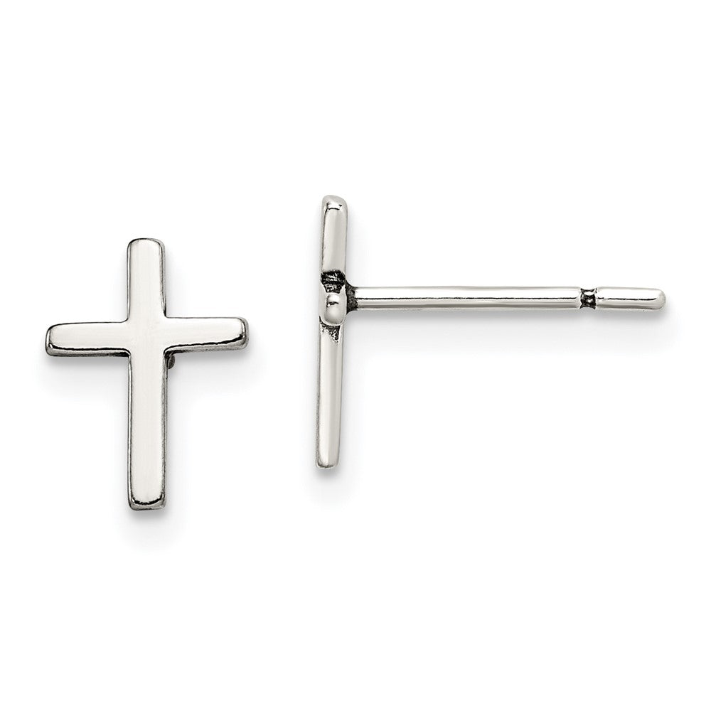 Sterling Silver Polished Latin Cross Post Earrings, 10 x 7 mm