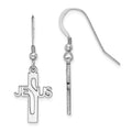 Sterling Silver Rhodium-plated Polished JESUS Cross Dangle Earrings, 33.1 x 12 mm
