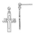 Sterling Silver Rhod-plated Polished JESUS Cross Post Dangle Earrings, 23.3 x 13 mm