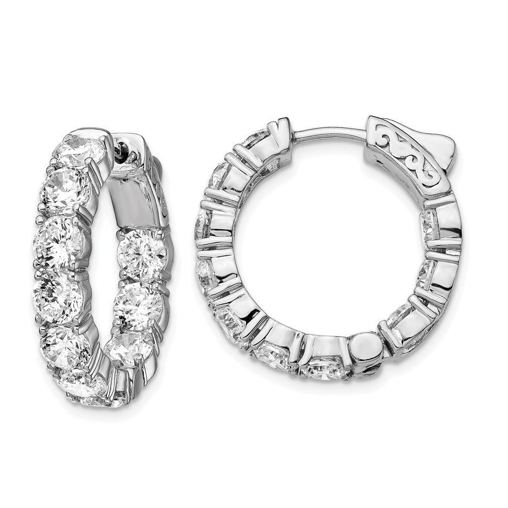 Sterling Shimmer Sterling Silver Rhodium-plated 20 Stone 4.25mm CZ In and Out Round Hinged Hoop Earrings, 23 x 23 mm