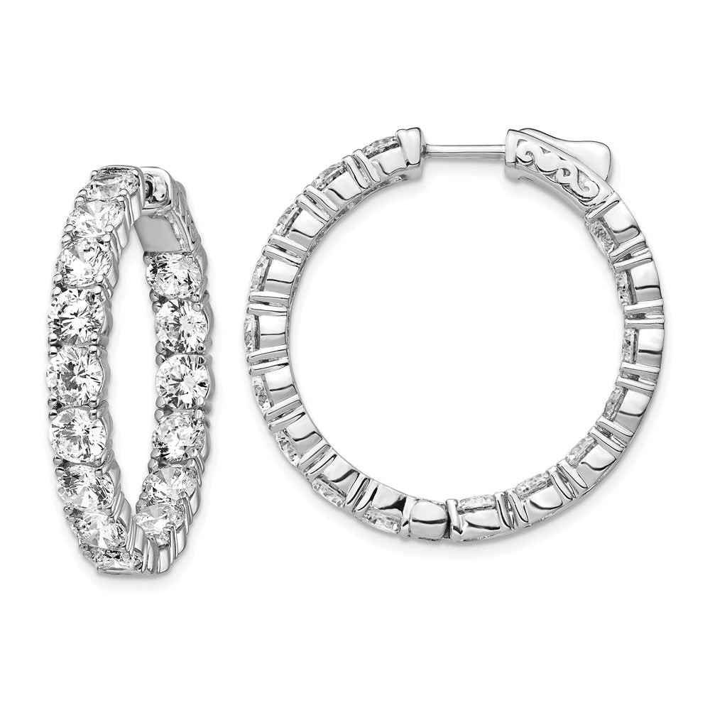 Sterling Shimmer Sterling Silver Rhodium-plated 32 Stone 4.25mm CZ In and Out Round Hinged Hoop Earrings, 31.5 x 31.5 mm