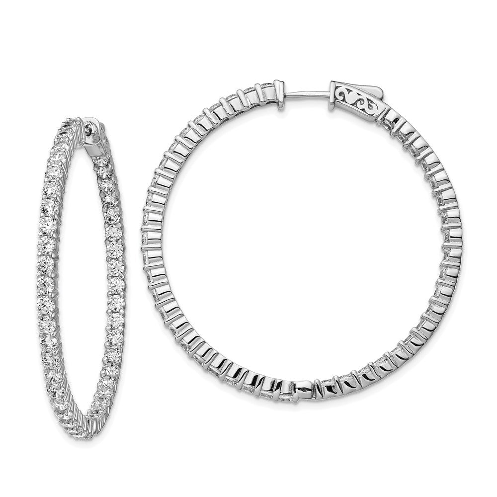 Sterling Shimmer Sterling Silver Rhodium-plated 86 Stone 2.5mm CZ In and Out Round Hinged Hoop Earrings, 44 x 44 mm