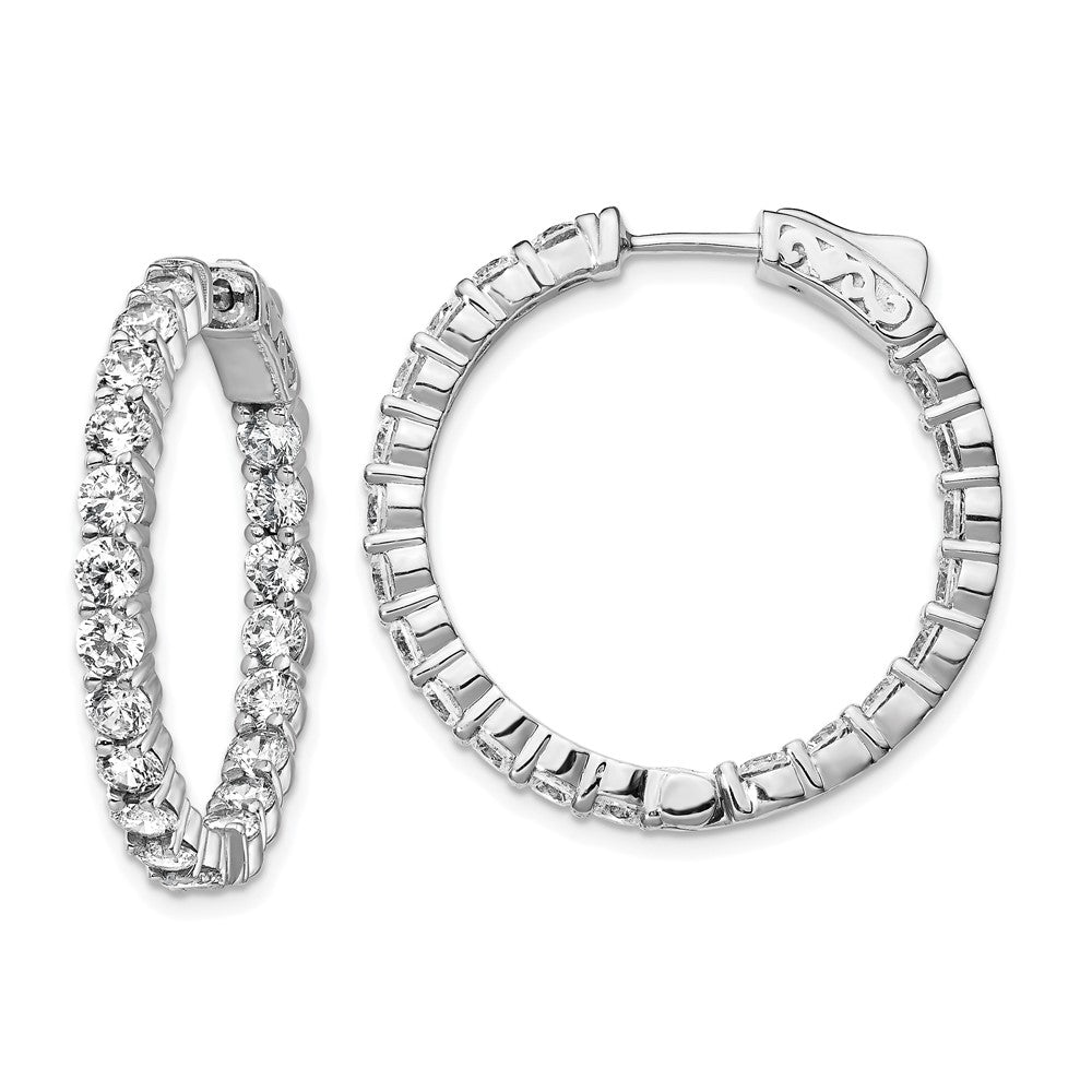 Sterling Shimmer Sterling Silver Rhodium-plated 40 Stone 3.0mm CZ In and Out Round Hinged Hoop Earrings, 29 x 28.8 mm