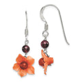 Sterling Silver Polished Garnet & Carnelian Flower Dangle Earrings, 35 x 13 mm