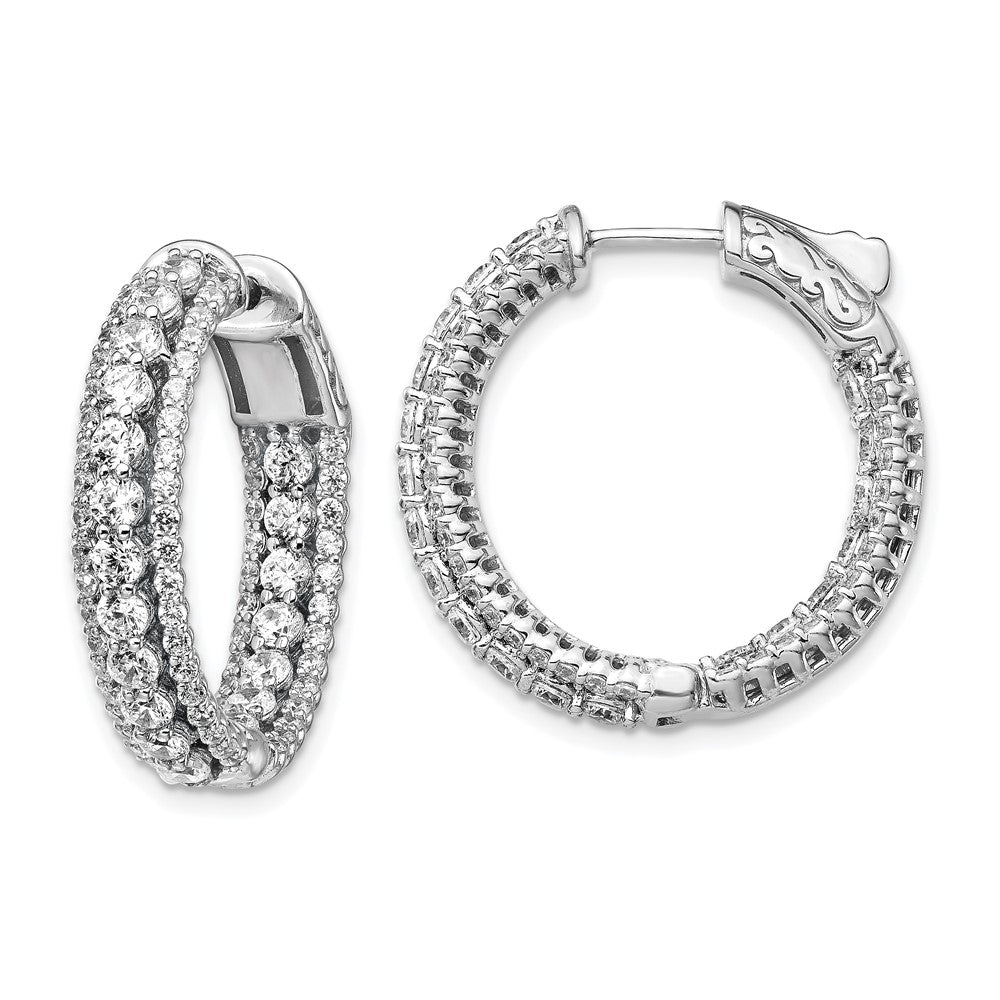 Sterling Shimmer Sterling Silver Rhodium-plated 170 Stone CZ In and Out Round Hinged Hoop Earrings, 23.7 x 24 mm