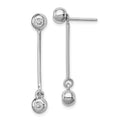 Sterling Silver Rhodium-plated Post & Dangle CZ Ball Front & Back Earrings, 34.5 x 5.5 mm
