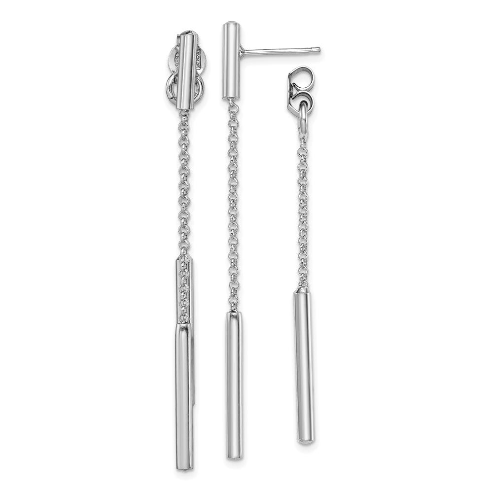 Sterling Silver RH-plated Bar & Chain Front/Back Post Dangle Earrings, 60.5 x 2.4 mm
