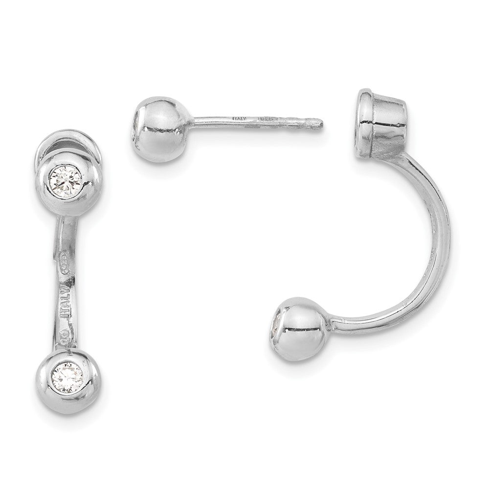 Sterling Silver Rhodium-plated CZ Front & Back Post Dangle Earrings, 22.25 x 5.25 mm