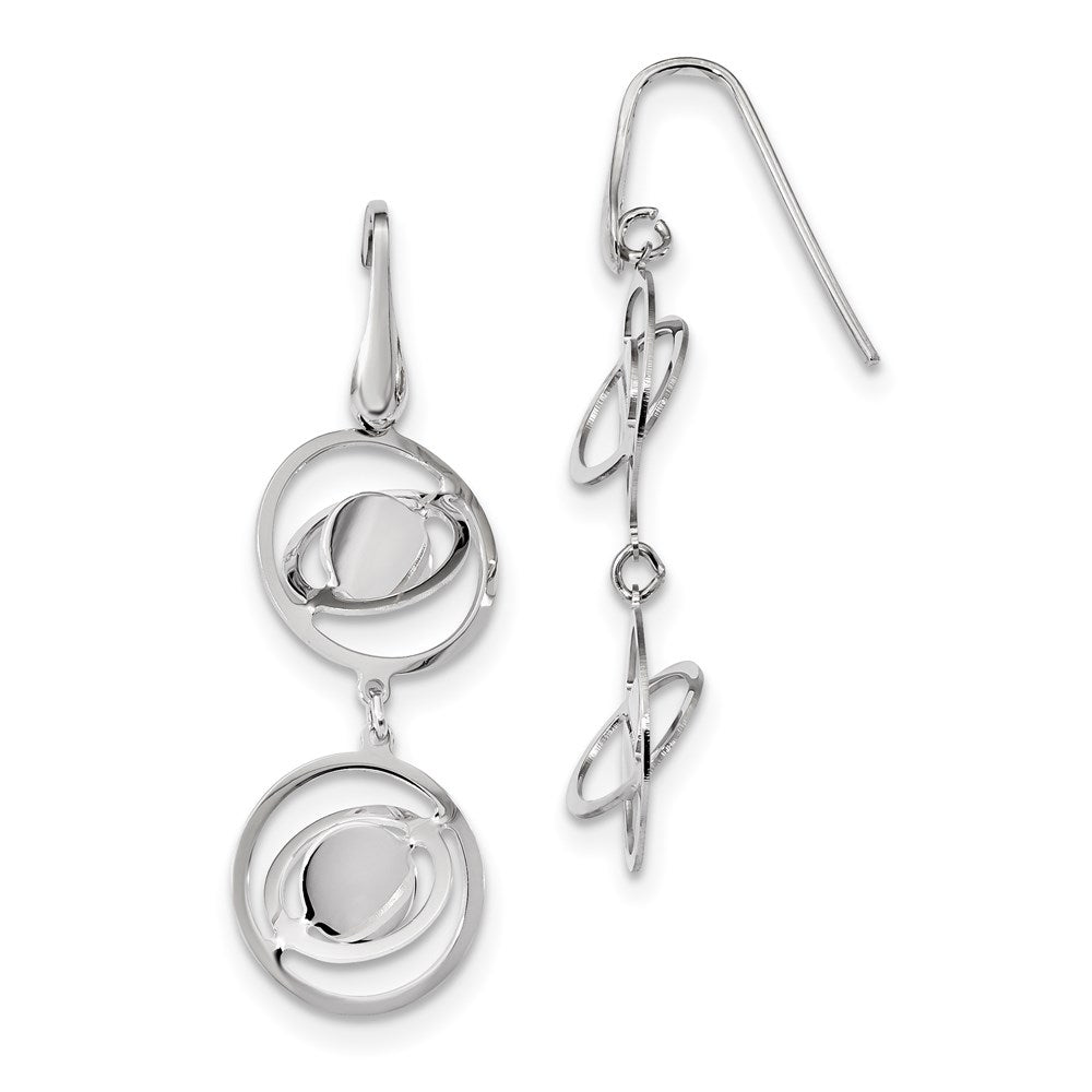 Sterling Silver Rhodium-plate Twisted Circles Shepherd Hook Earrings, 48.3 x 14.9 mm