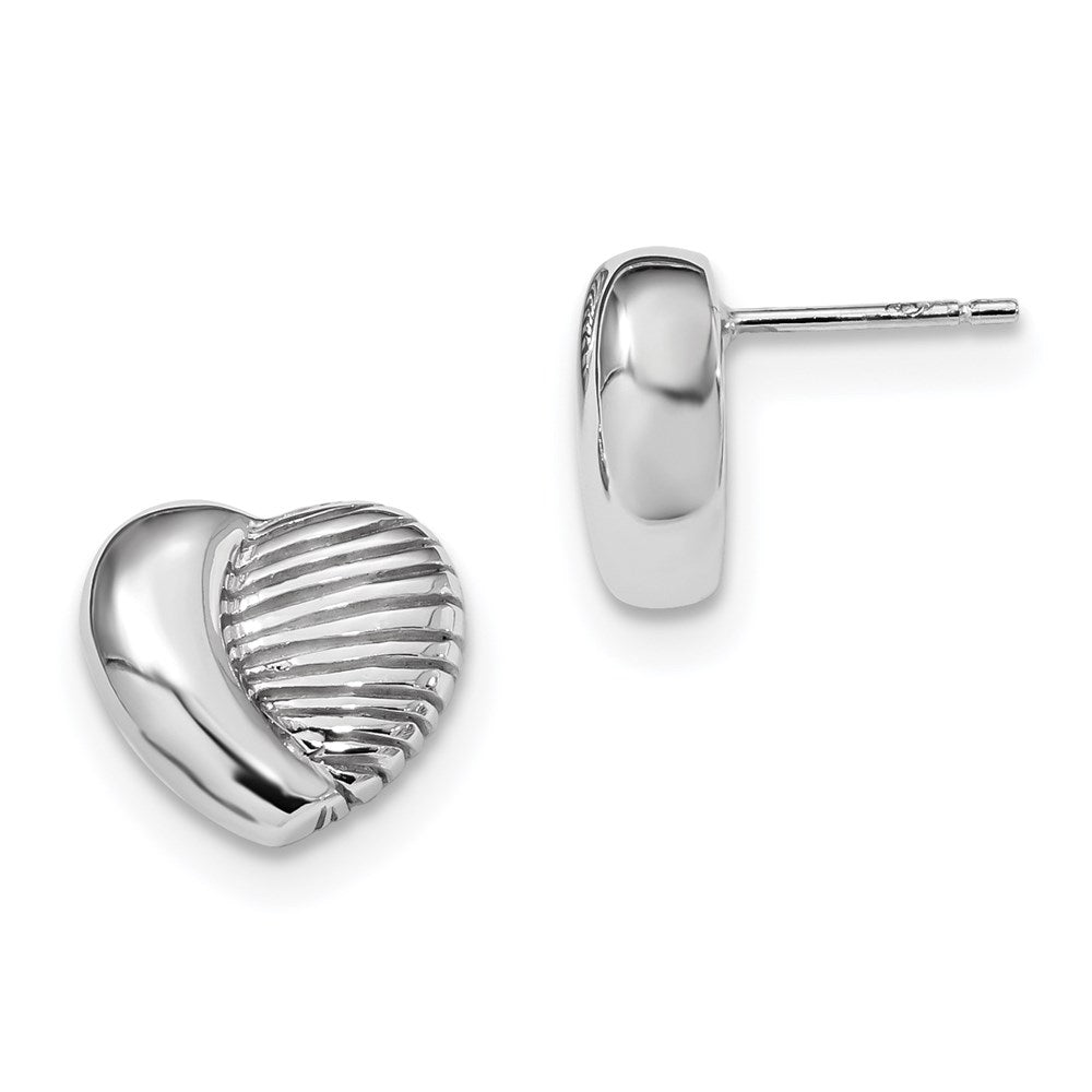 Sterling Silver Rhodium-plated Heart Post Earrings, 12.45 x 13.75 mm