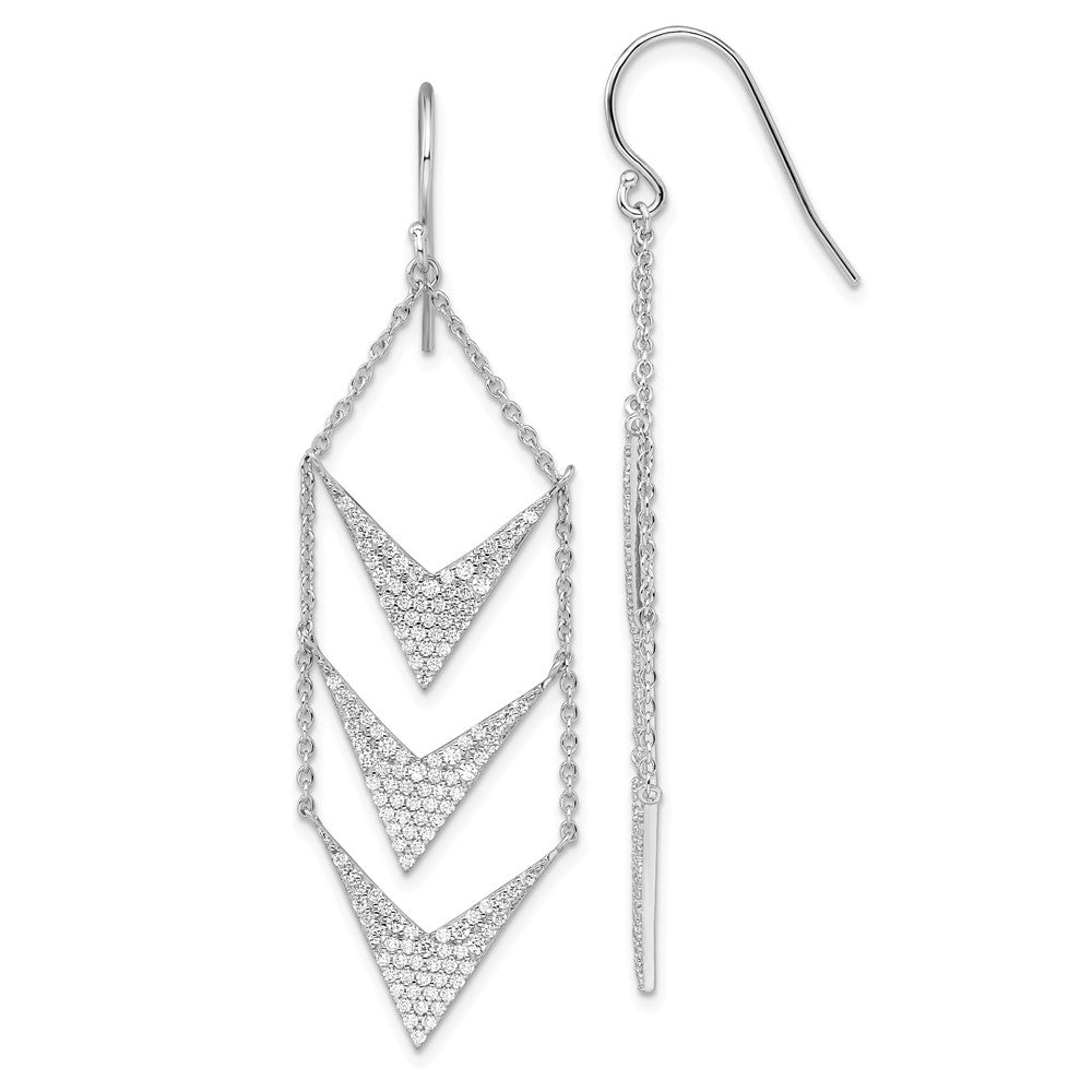Sterling Silver Rhodium-plated CZ Fancy Dangle Shepherd Hook Earrings, 41.5 x 20 mm