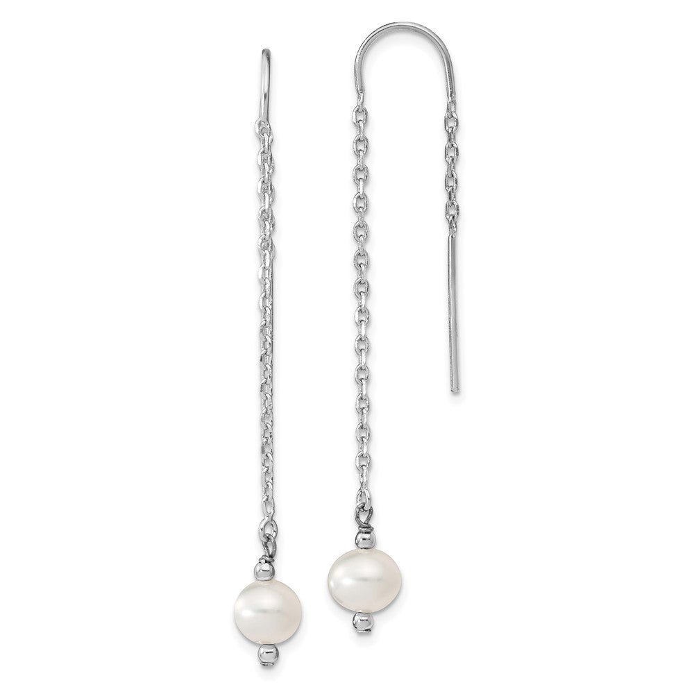 Sterling Silver Rhodium-plated 6-7mm White Semi-Round Freshwater Cultured Pearl Threader Earrings, 61 mm