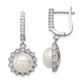 Sterling Silver Rhodium-plated 8-9mm Button FWC Pearl Hoop Dangle Earrings, 30 x 13.5 mm