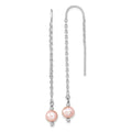 Sterling Silver Rhodium-plated 6-7mm Pink Semi-Round Freshwater Cultured Pearl Threader Earrings, 59 mm